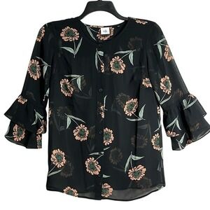 CAbi Sheer Blouse La-Di-Da Blush‎ Floral Womens Size XS